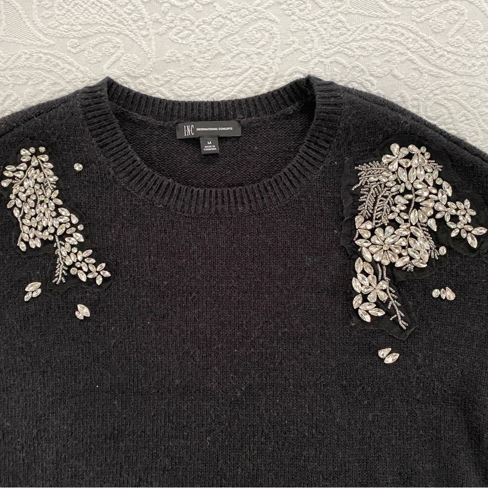 NWOT INC Black sweater with rhinestones Detail - Picture 2 of 5